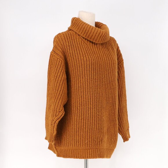 SONIA RYKIEL Wool Blend Chunky Knit Turtleneck Tunic Sweater Brown Size S - Picture 2 of 6